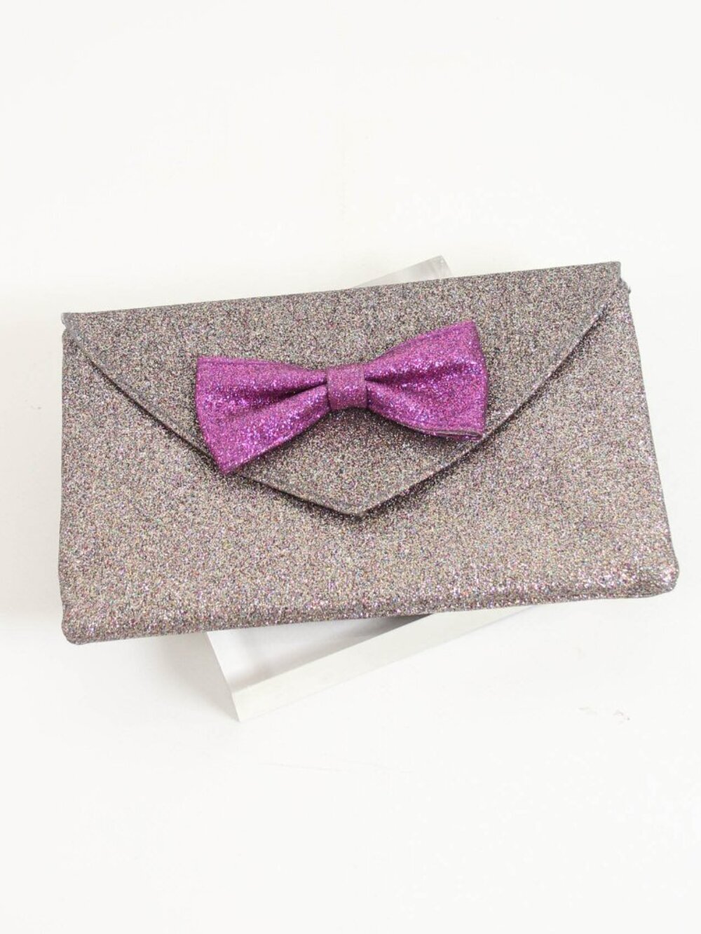 Anthropologie Mrs. Albright Glitter Bow Envelope Clutch Pink Rose NWT